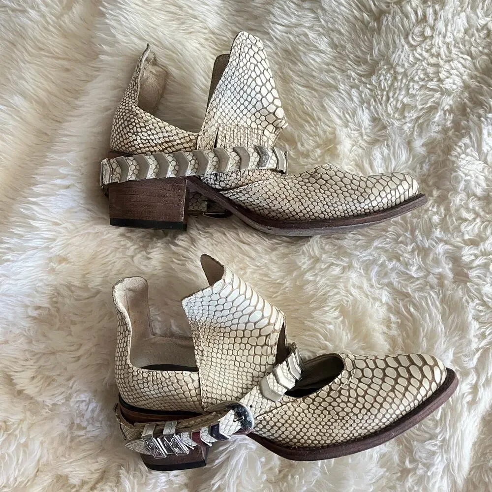 Freebird By Steven Blade White Snake Embossed leather booties